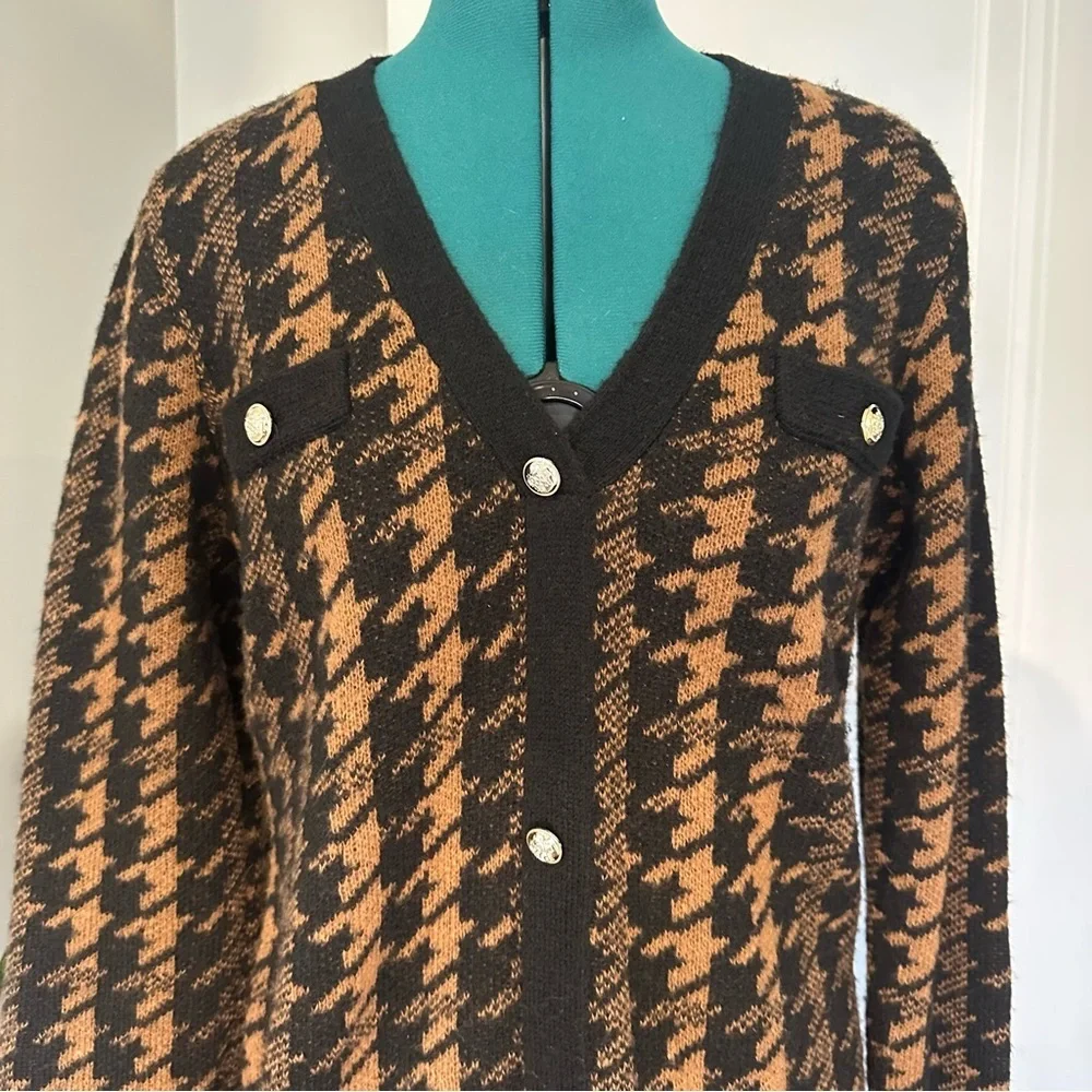 BCX Black and Brown Houndstooth Cardigan Sweater Dress size XL